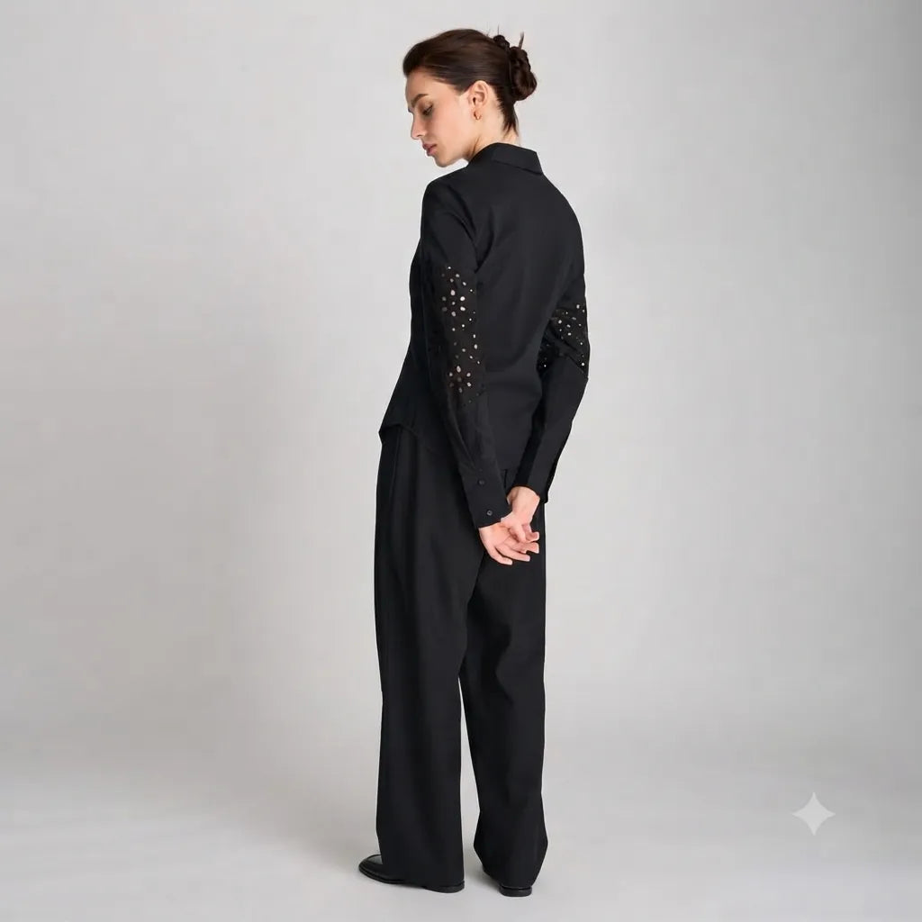 Sinsay Women's Black Eyelet Sleeves Shirt