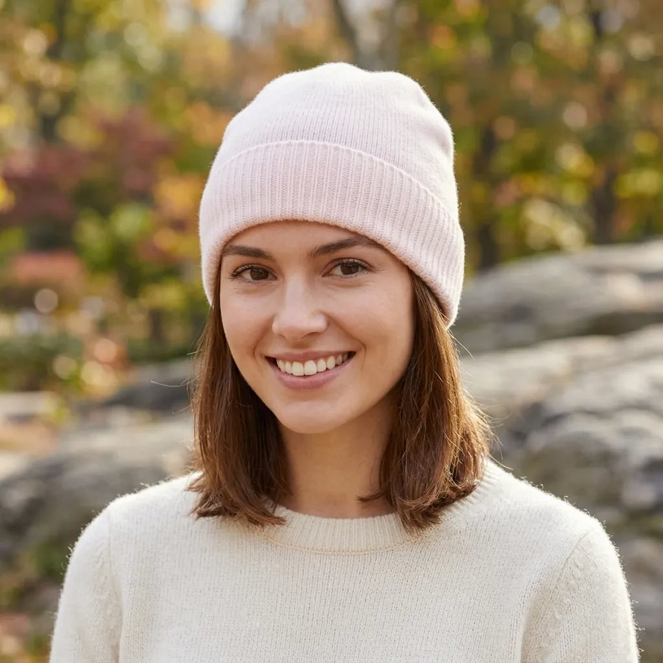 Charter Club Women's Baby Pink Cashmere Cuffed Beanie