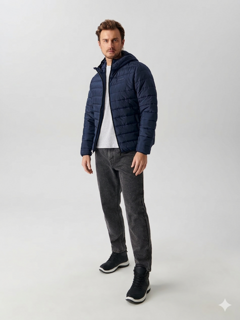 Sinsay Men's Navy Quilted Puffer Hooded Jacket|Sinsay In Lebanon
