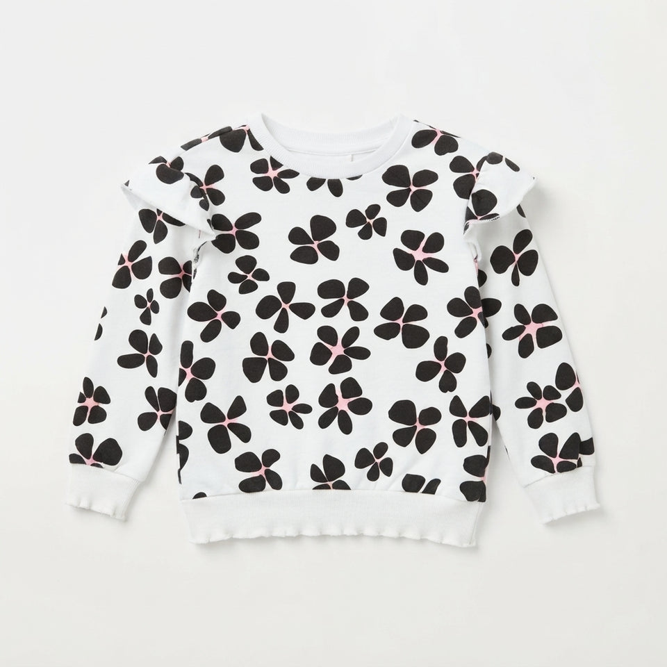 Sinsay Girl's White & Black Floral Print Sweatshirt