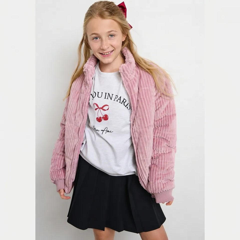 Sinsay Girl's Pink Corduroy Puffer Jacket