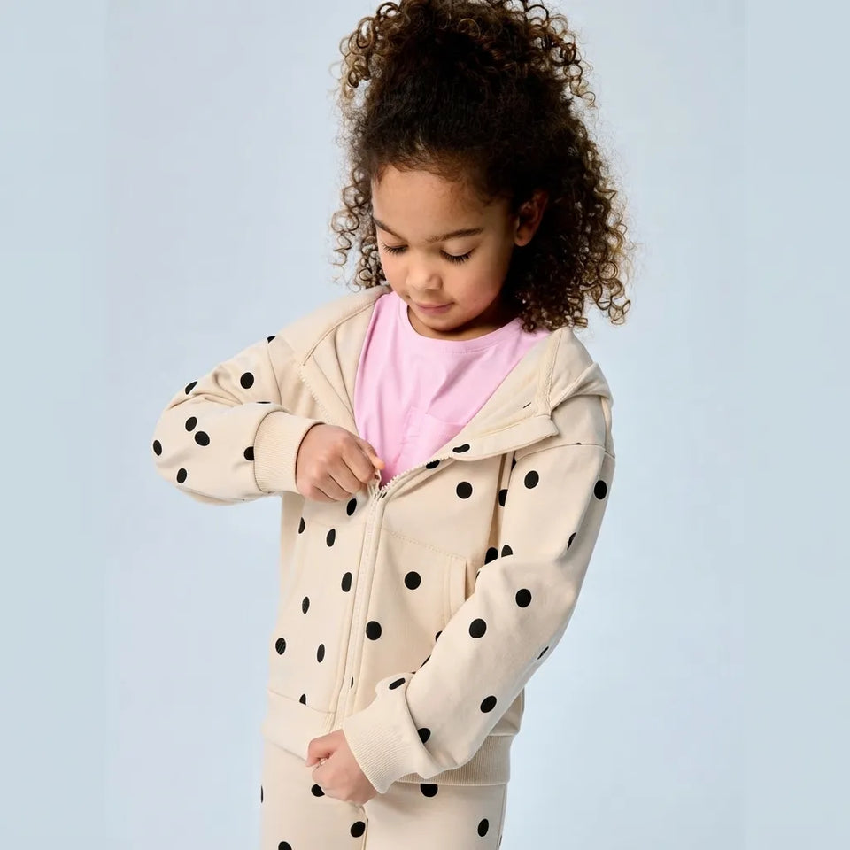 Sinsay Girl's Light Beige & Black Polka Dots Front Pockets Jacket