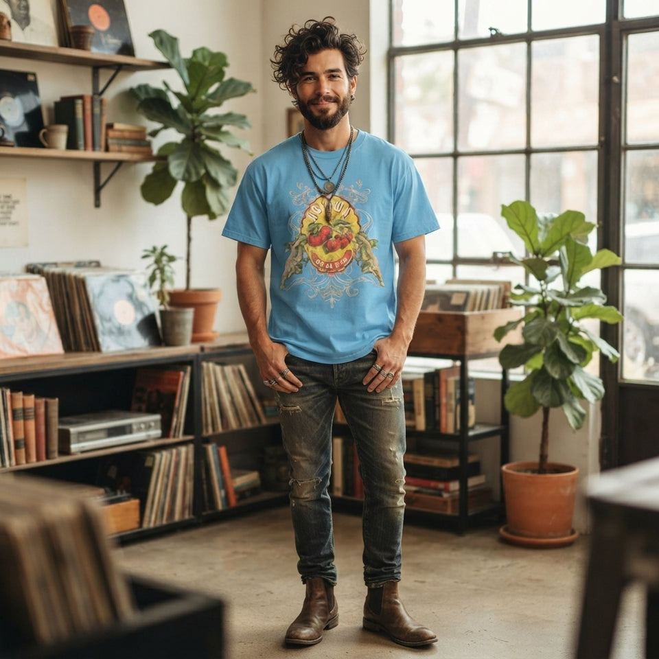 Agtawh Men's Blue "Oh So Ripe" Cherry Graphic T-Shirt