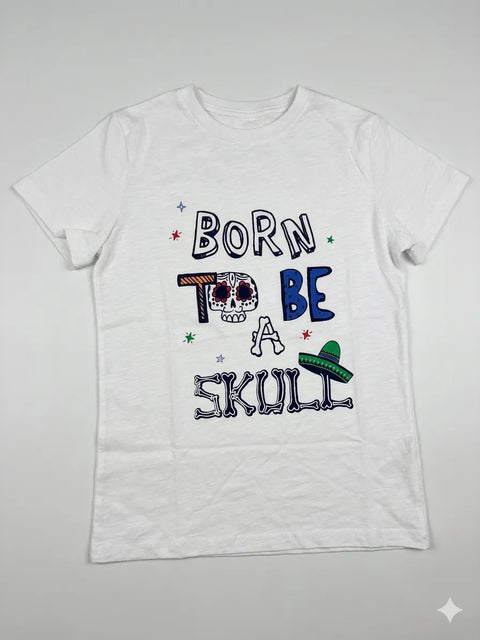Charanga Girl's  White "Born To Be A Skull " Printed T-Shirt   | Charanga in Lebanon