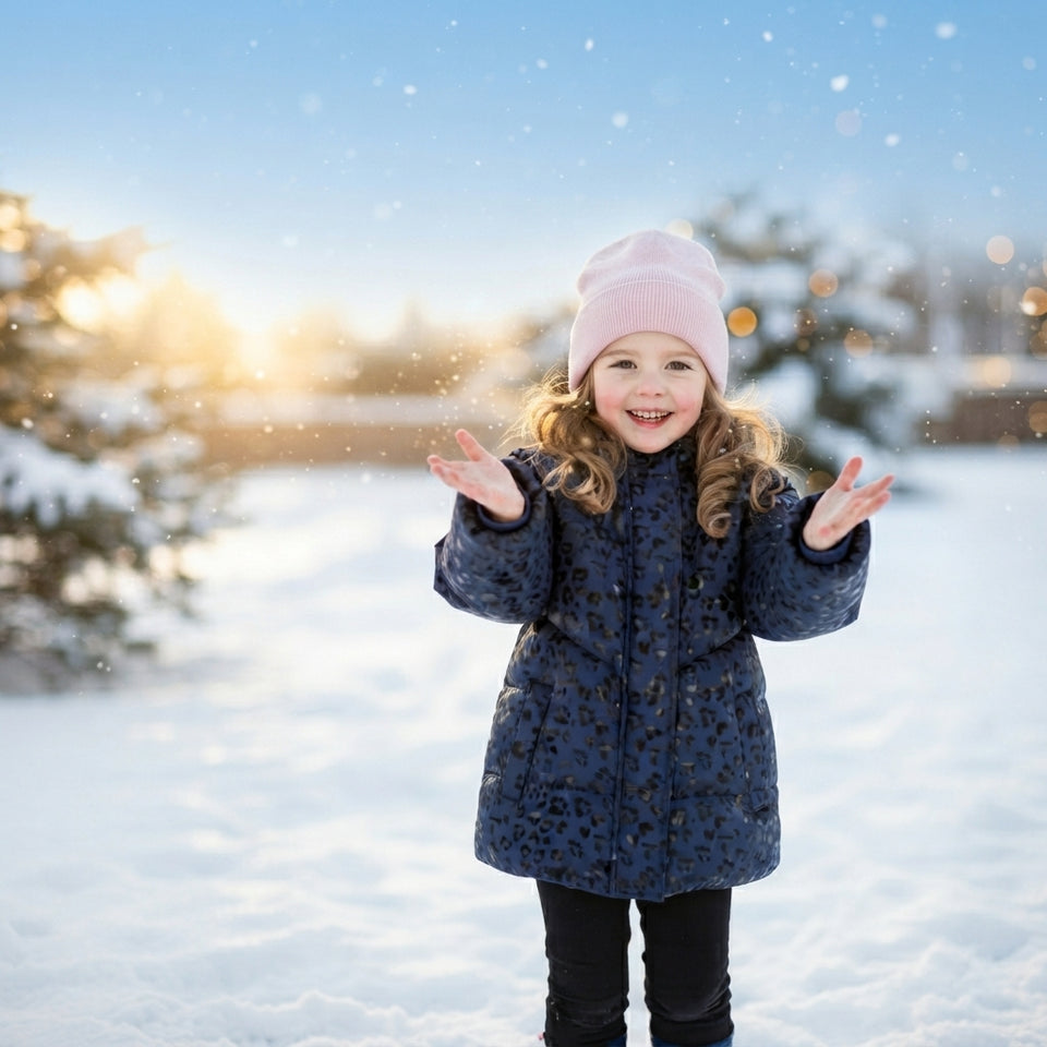 Sinsay Girl's Navy & Shiny Leopard Prints Quilted Puffer Jacket