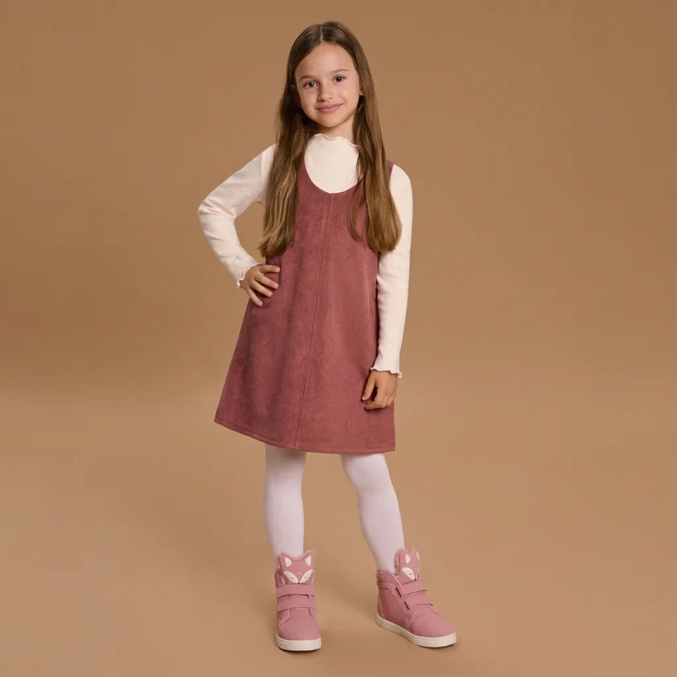 Sinsay Girl's Dusty Rose & Off White 2 Piece Long-Sleeved Ribbed Blouse And Jumper Dress