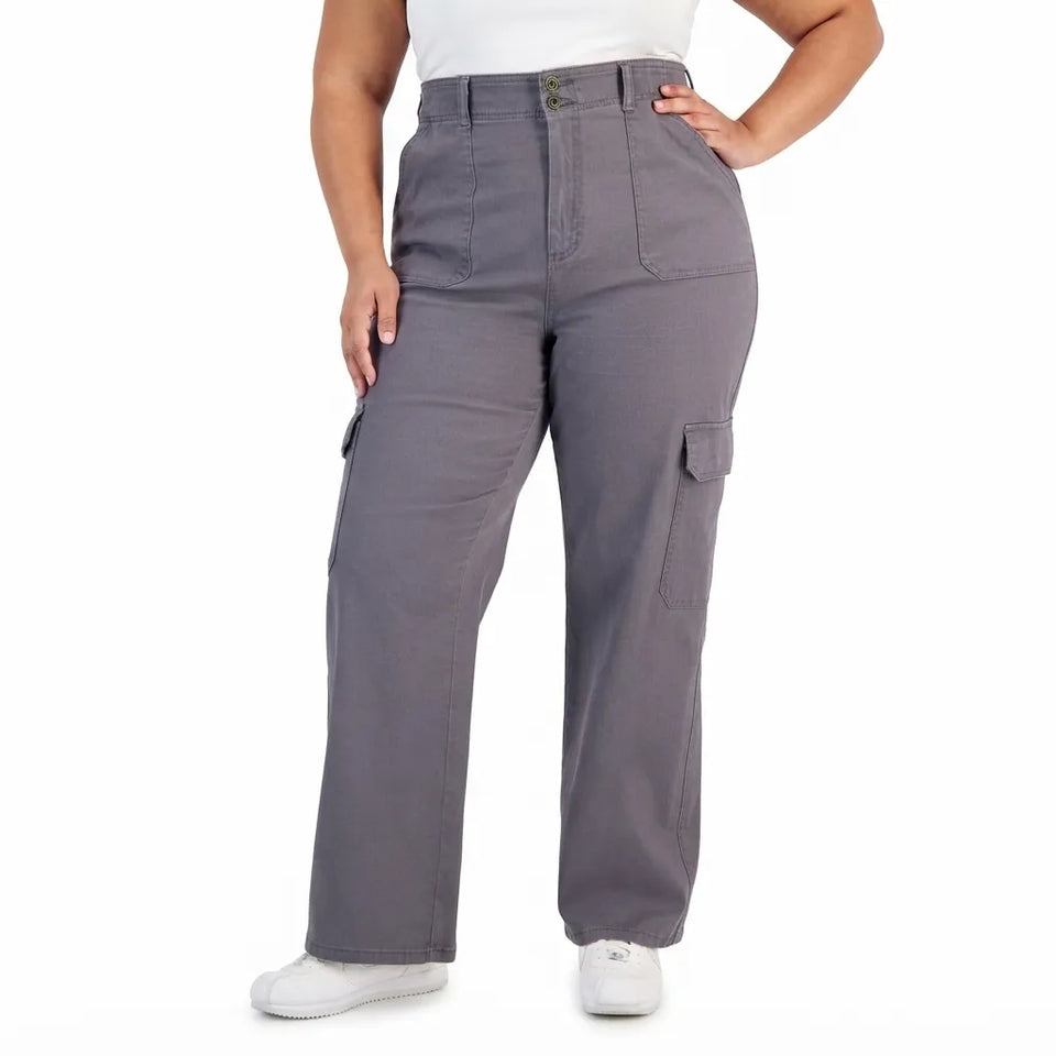 Celebrity Pink Women's Gray Tendy Plus Size Relaxed-Fit Straight-Leg Cargo Pants