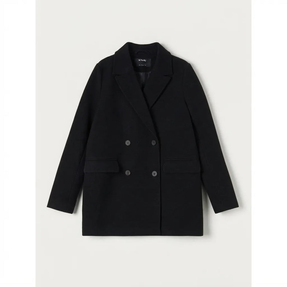 Sinsay Women's Black Double-Breasted Peacoat