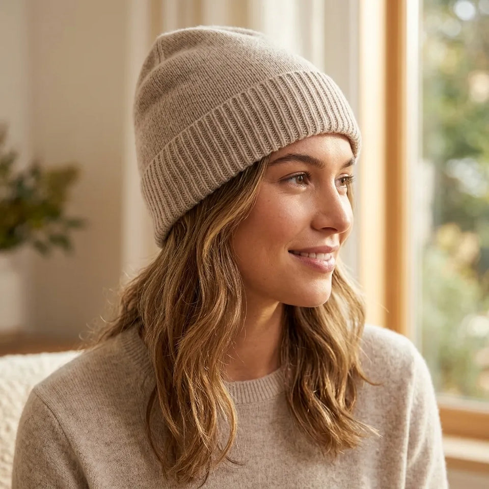 Charter Club Women's Beige Cashmere Cuffed Hat