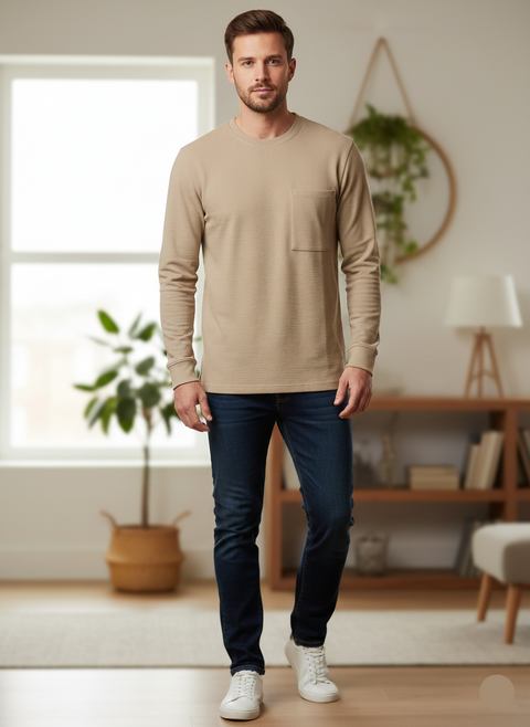 Only & Sons Men's Tan Knit Long Sleeve Crew Neck Blouse |Only & Sons In Lebanon
