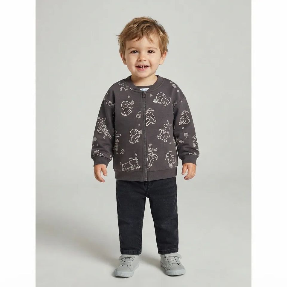 Sinsay Boy's Grey All-Over Printed Crew Neck Jacket