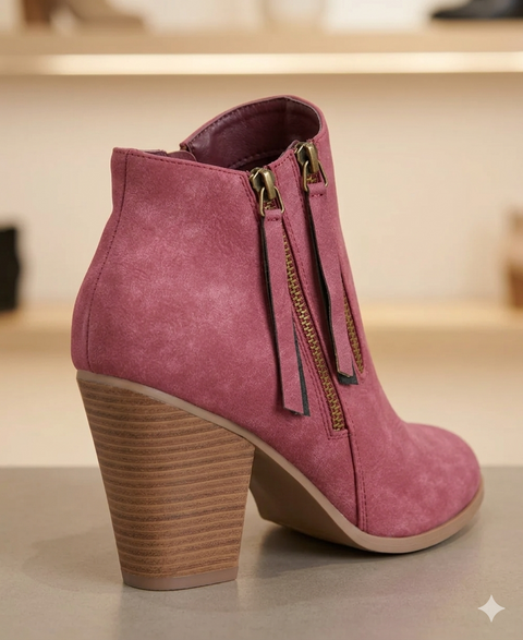 Journee Collection Women's Burgundy Double Zipper Heeled Ankle Boots | Journee Collection in Lebanon