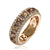 A rose gold eternity ring featuring baguette-cut champagne colored diamonds and small clear accent diamonds, shown on a clean white background with a subtle reflection.