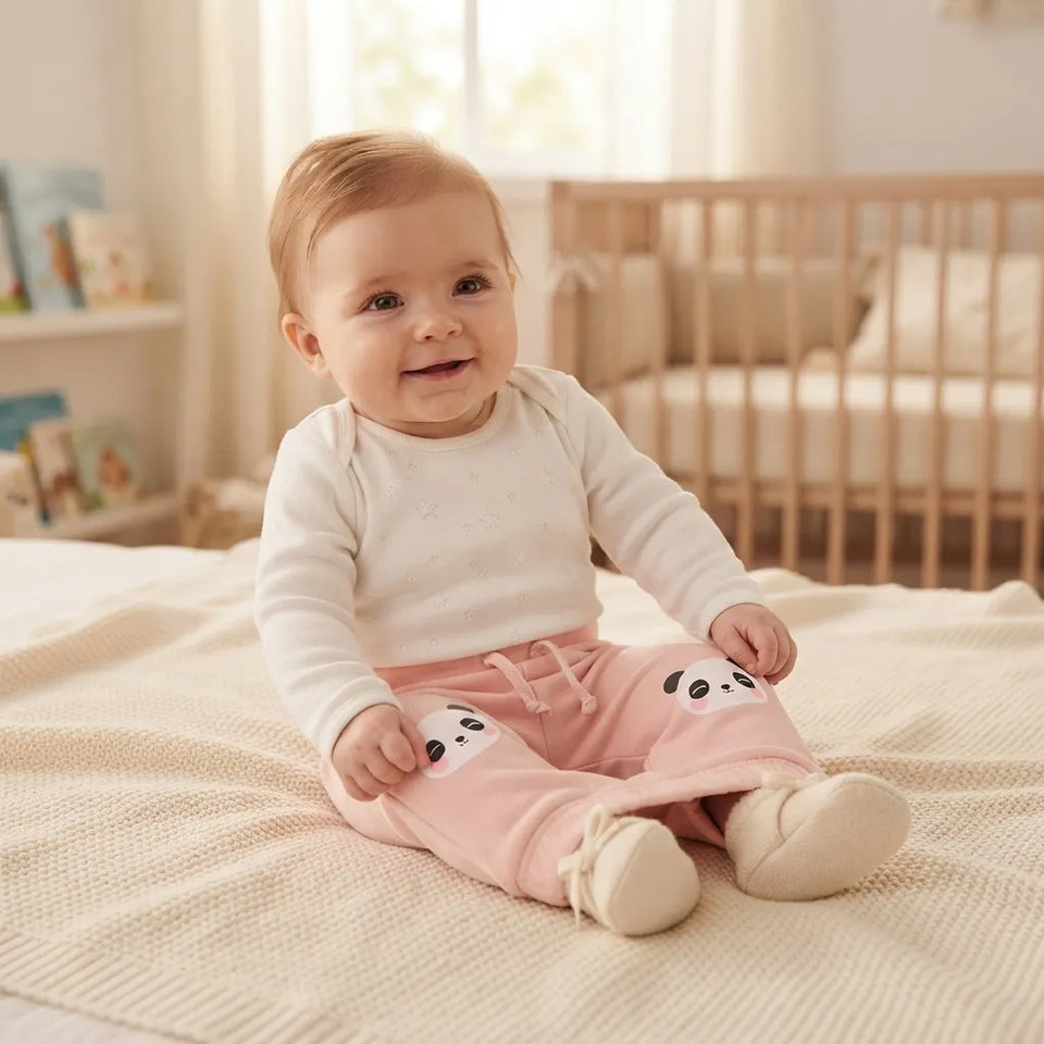 Sinsay Baby Girl's Pastel Pink Knee Panda Face Printed Sweatpants