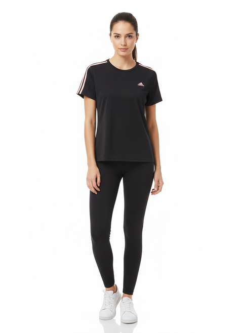 Adidas Women's Black & Pink Striped Performance T-Shirt | Adidas in Lebanon