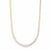 A yellow gold tennis necklace featuring round-cut clear gemstones in a halo setting, arranged in a U-shape against a solid white background.