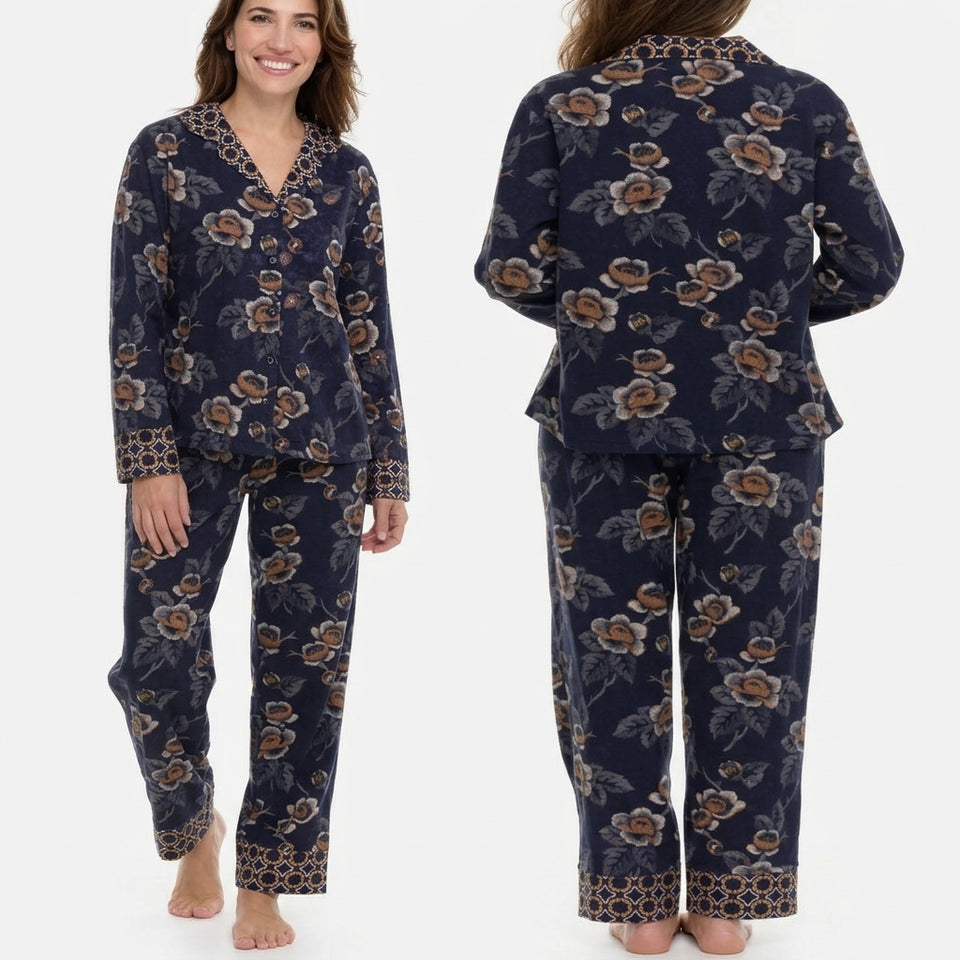 Vera Bradley Women's 2 Piece Blue Floral Cotton Pajama Set