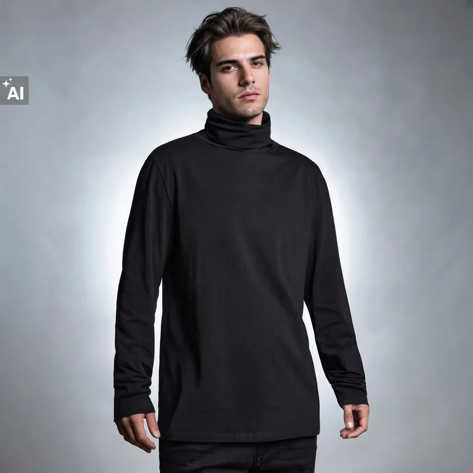 Sinsay Men's Black Plain High Neck Blouse