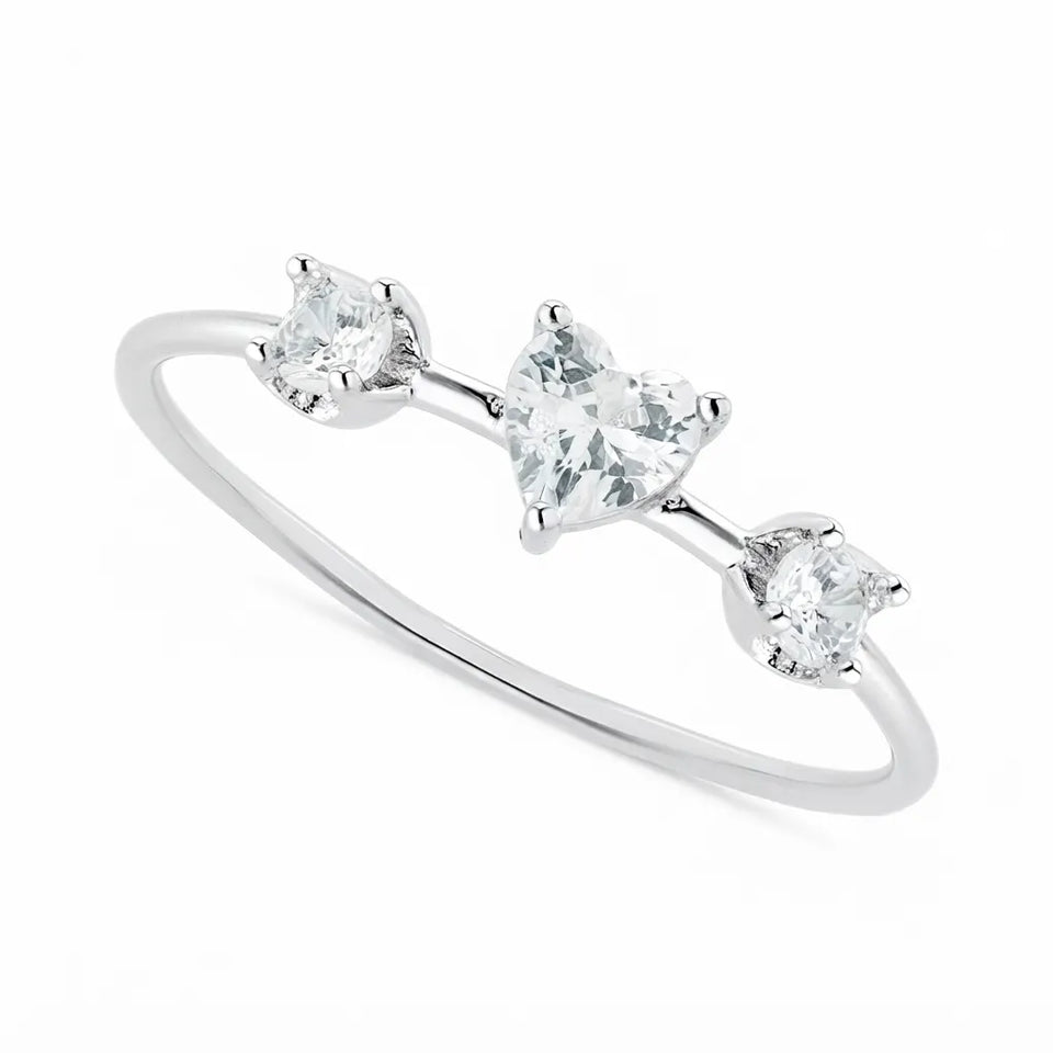 Macy's Women's Sterling Silver Cubic Zirconia Heart Triple Stone Ring