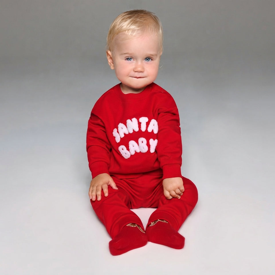 Sinsay Boy's Red Middle 'SANTA BABY' Print 2 Piece Set