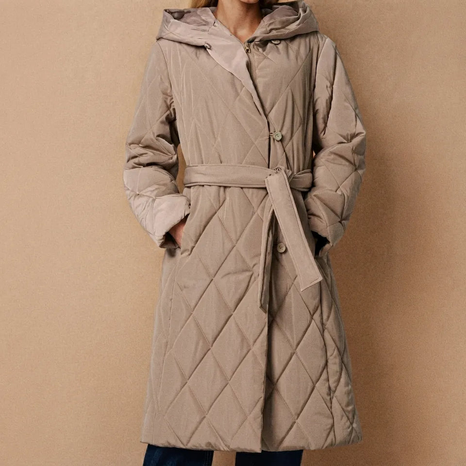 Sinsay Women's Taupe Belted Quilted Coat