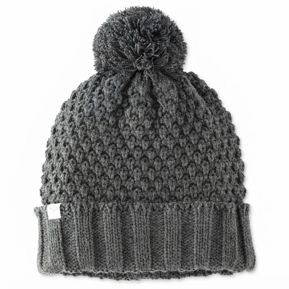 Sun + Stone Men's Dark Gray Textured-Knit Cuffed Pom-Pom Beanie