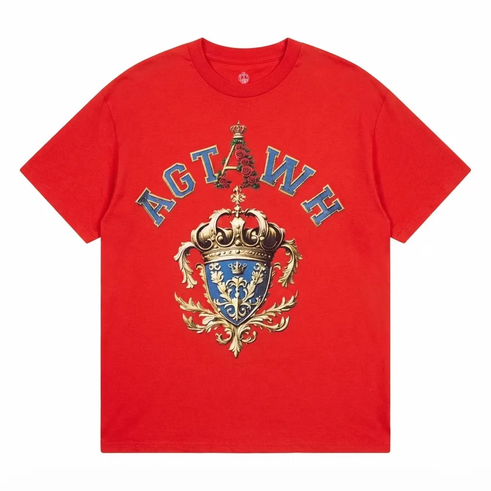 AGtawh Men's Red Royal Crown Crest Logo T-shirt