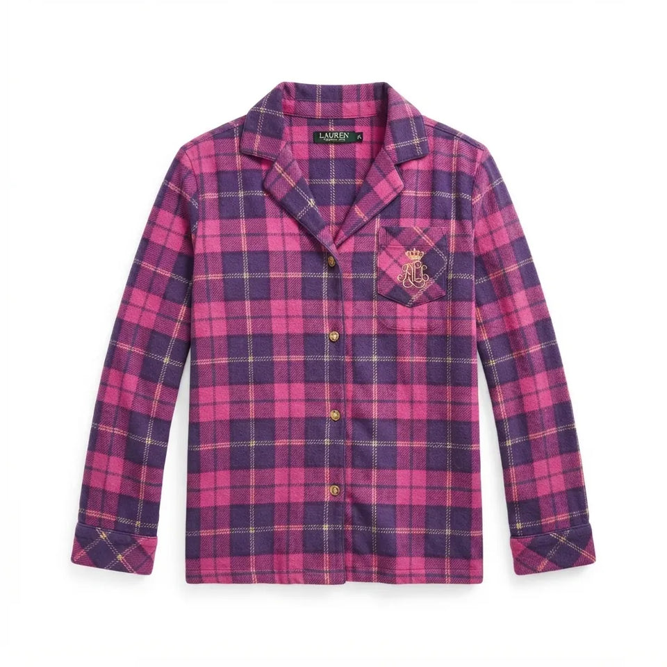 Ralph Lauren Women's Pink Plaid Button-Down Pajama Top