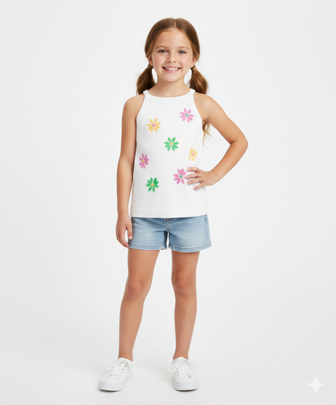 Epic Threads Girls Floral White Ribbed Tank Top | Epic Threads in Lebanon