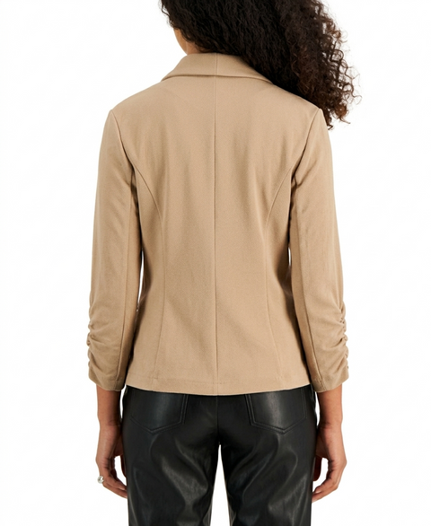 Bar III Women's Tan Petite Knit-Crepe Ruched-Sleeve Blazer|Bar III In Lebanon