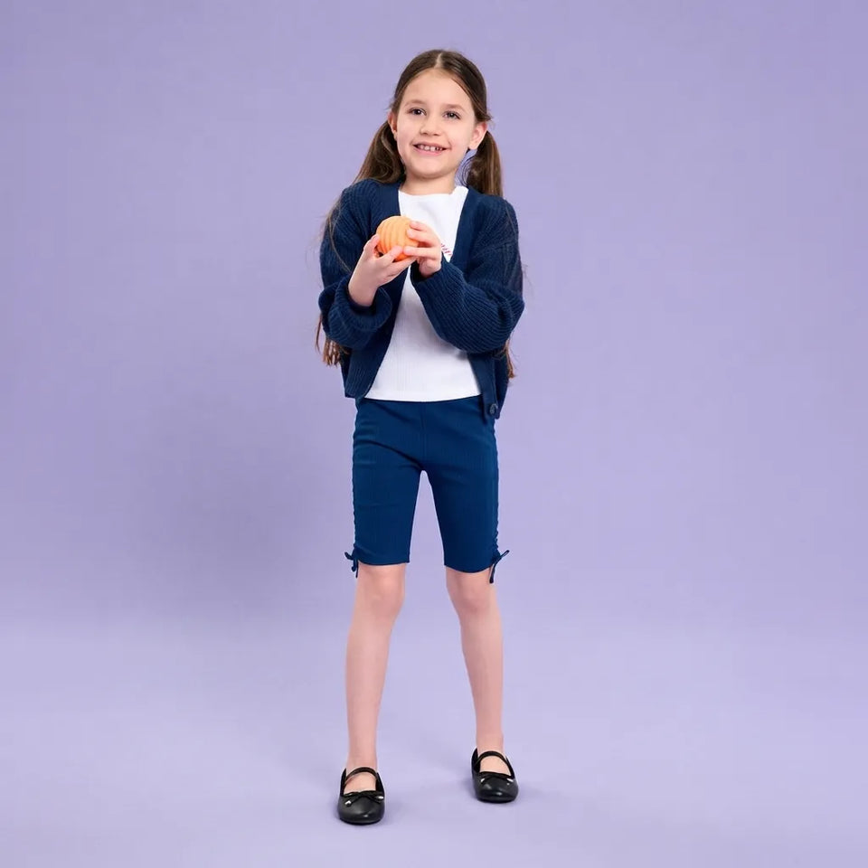 Sinsay Girl's Navy Elastic High-Waist Ribbed Knit Biker Shorts
