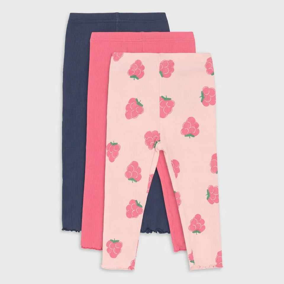 Sinsay Baby Girl's Multicolor Pink & Navy 3-Pack Ribbed Leggings