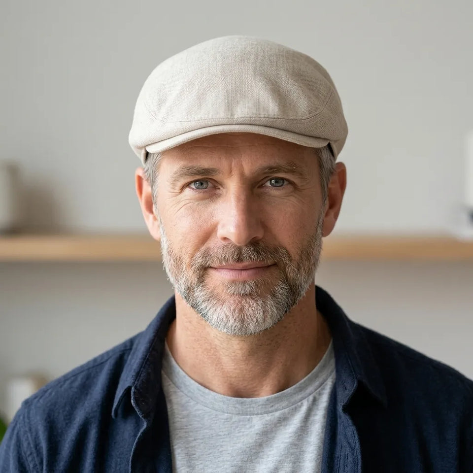 Epoch Men's Light Beige Linen Flat Cap