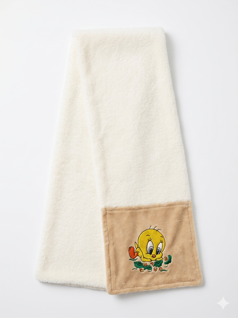 Warner Bros Baby Off-White and Beige Tweety Bird Embroidered Plush Scarf | Warner Bros in Lebanon