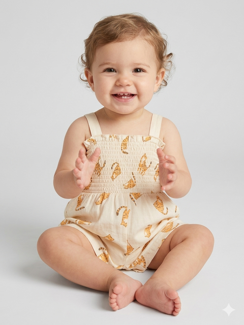Sinsay Baby Girls’ Beige Tiger Print Smocked Romper | Sinsay in Lebanon