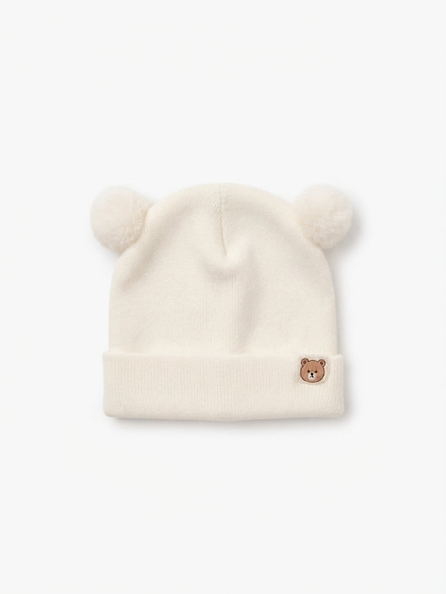 Sinsay Baby Girl's Cream Beanie With Bear Patch