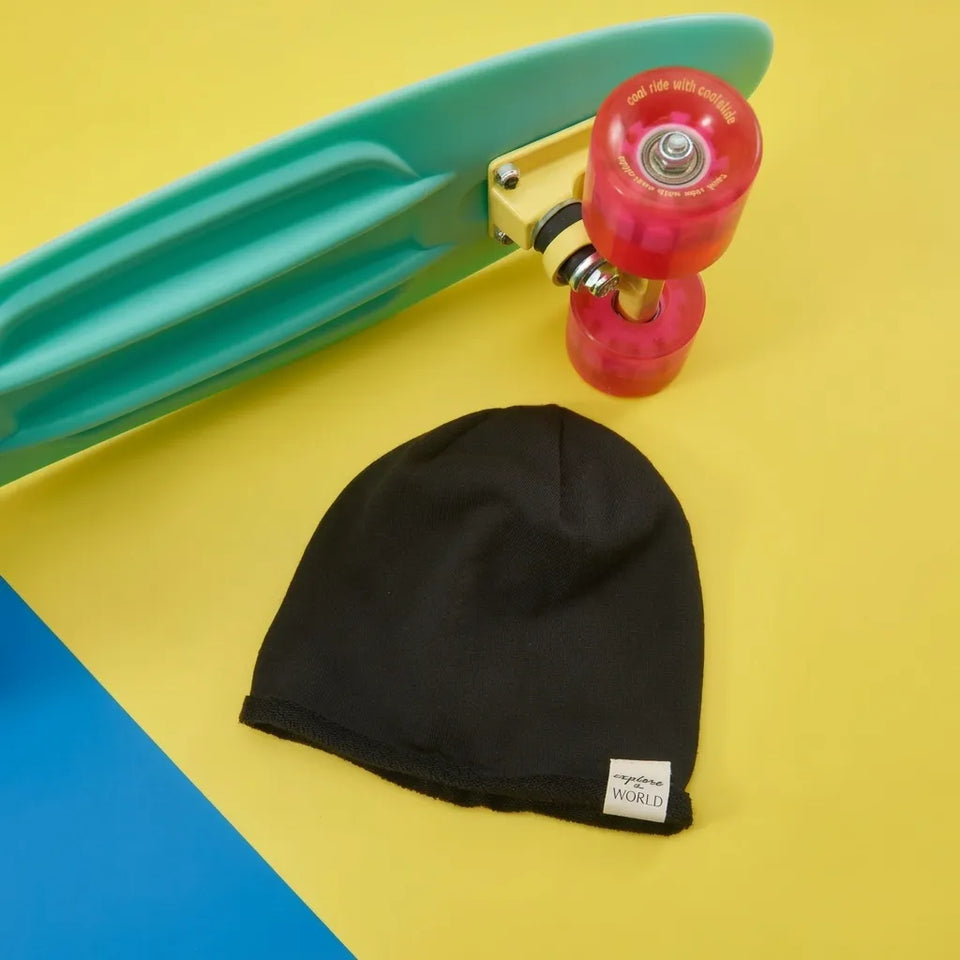 Sinsay Boy's Black "explore the WORLD" Printed Plain Beanie