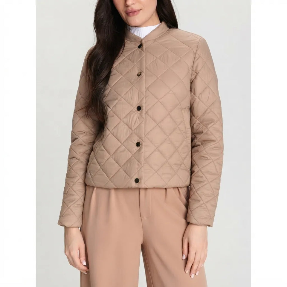 Sinsay Women's Beige Quilted Snap-Button Jacket