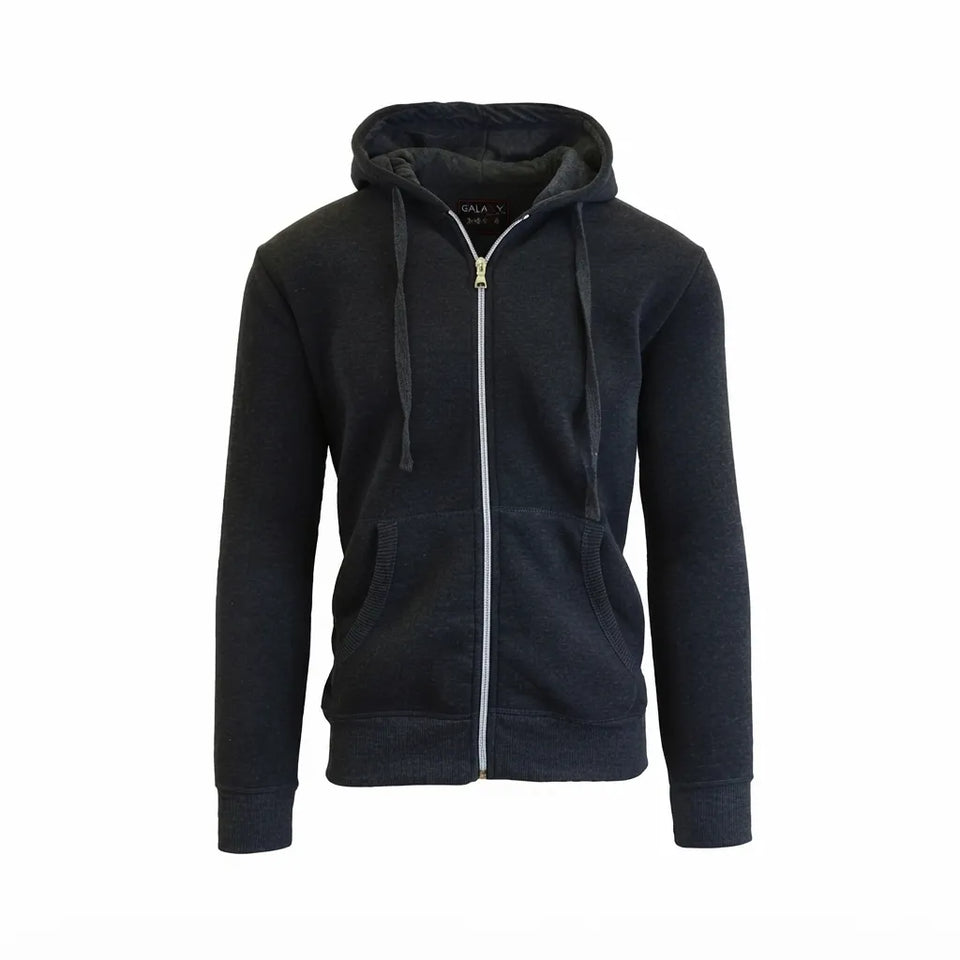 Galaxy By Harvic Men's Black Fleece Zip Up Hooded Jacket