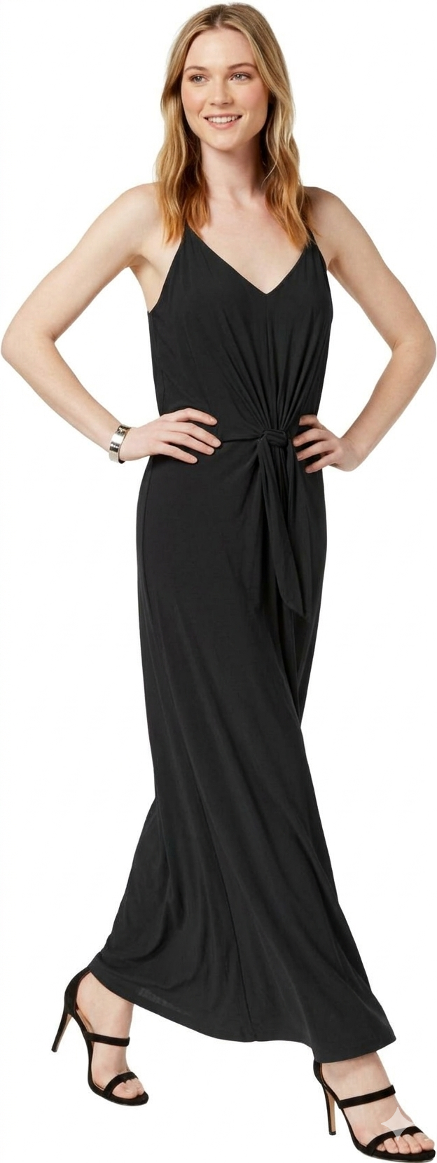 Bar III Women’s Black V-Neck Tie-Front Maxi Dress | Bar III in Lebanon