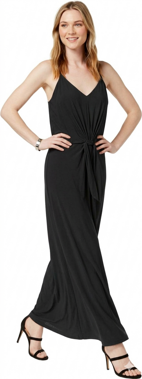 Bar III Women’s Black V-Neck Tie-Front Maxi Dress | Bar III in Lebanon