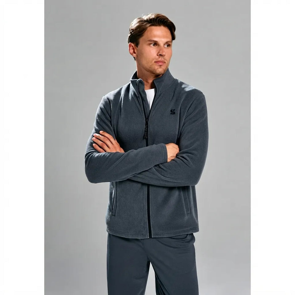 Sinsay Men's Dark Grey Fleece Zip-Up Jacket
