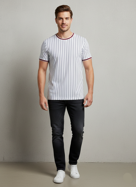 Rebel Men's White Striped Victor T-Shirt |Rebel In Lebanon