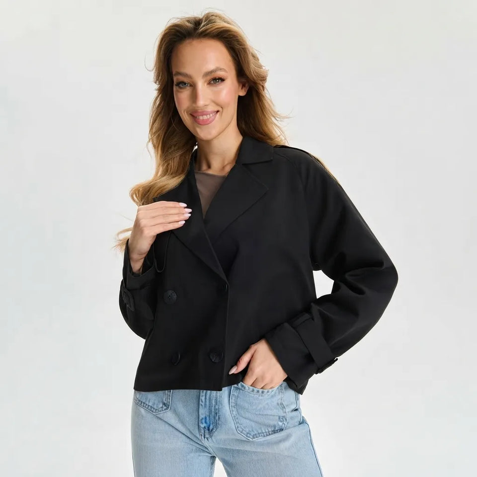 Sinsay Women's Black Double-Breasted Trench Jacket