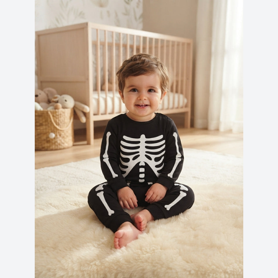 Sinsay Baby Boy's Black Skeleton Graphic Long-Sleeve Overall
