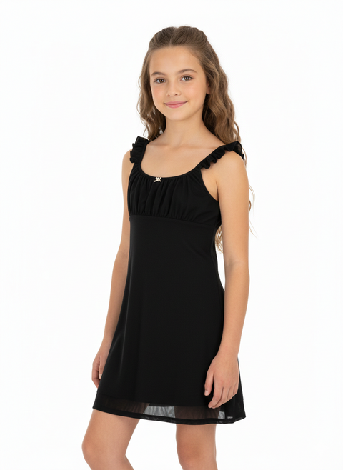 Hippie Rose Girl's Black Ruffled Strap Mini Dress | Hippie Rose in Lebanon
