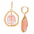 A pair of gold drop earrings with irregular open-frame shapes and oval pink cabochon gemstones, shown on a plain white background.