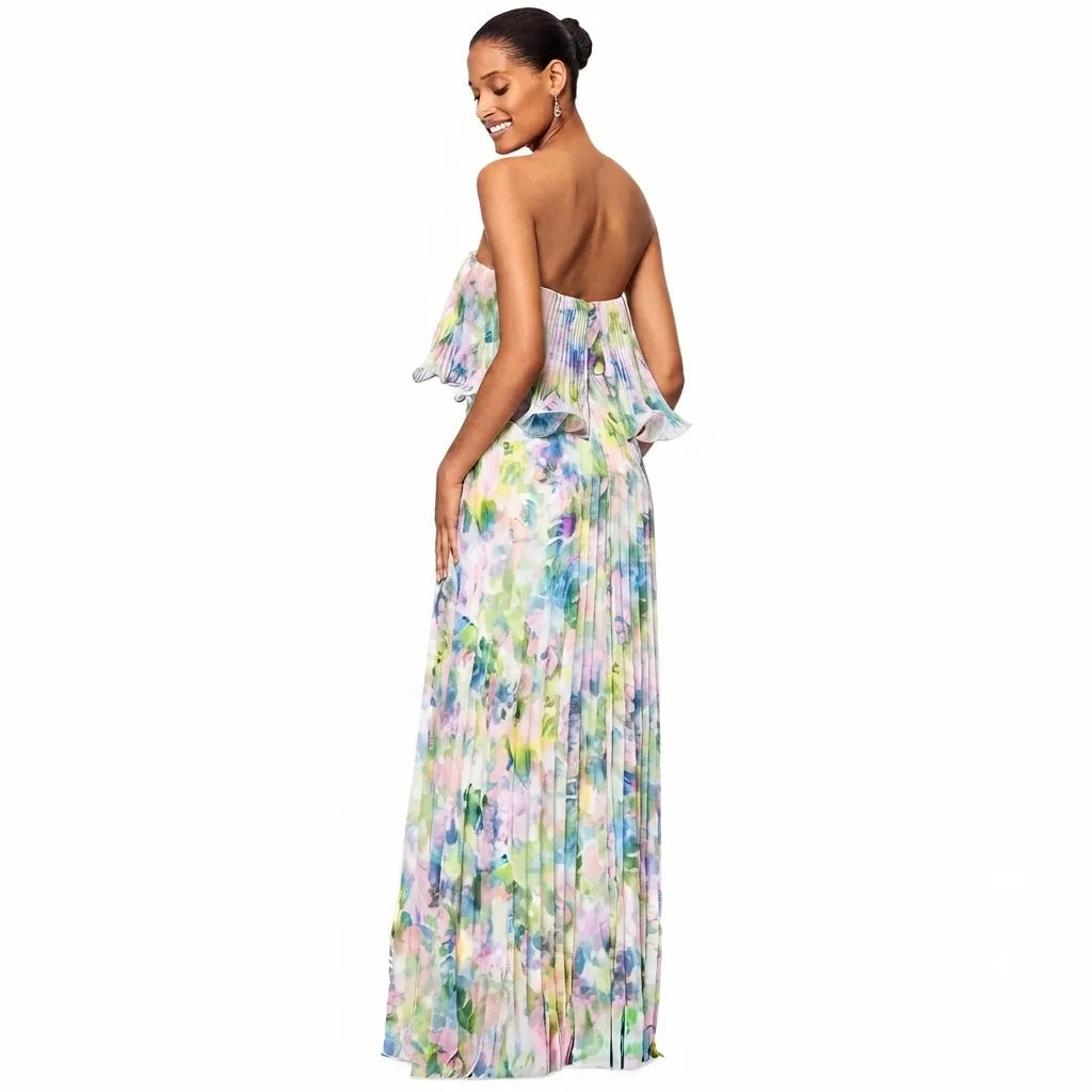 Betsy & Adam Women's Multicolor Printed Pleated Strapless Dress 