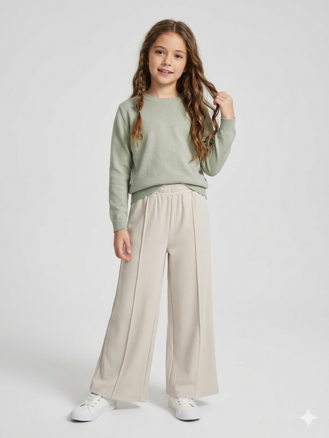 Sinsay Girl's Cream Wide-Leg Pleated Trousers | Sinsay in Lebanon