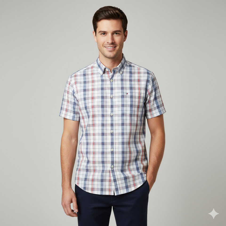 Tommy Hilfiger Men's Multi-Color Plaid Short Sleeve Shirt | Tommy Hilfiger in Lebanon